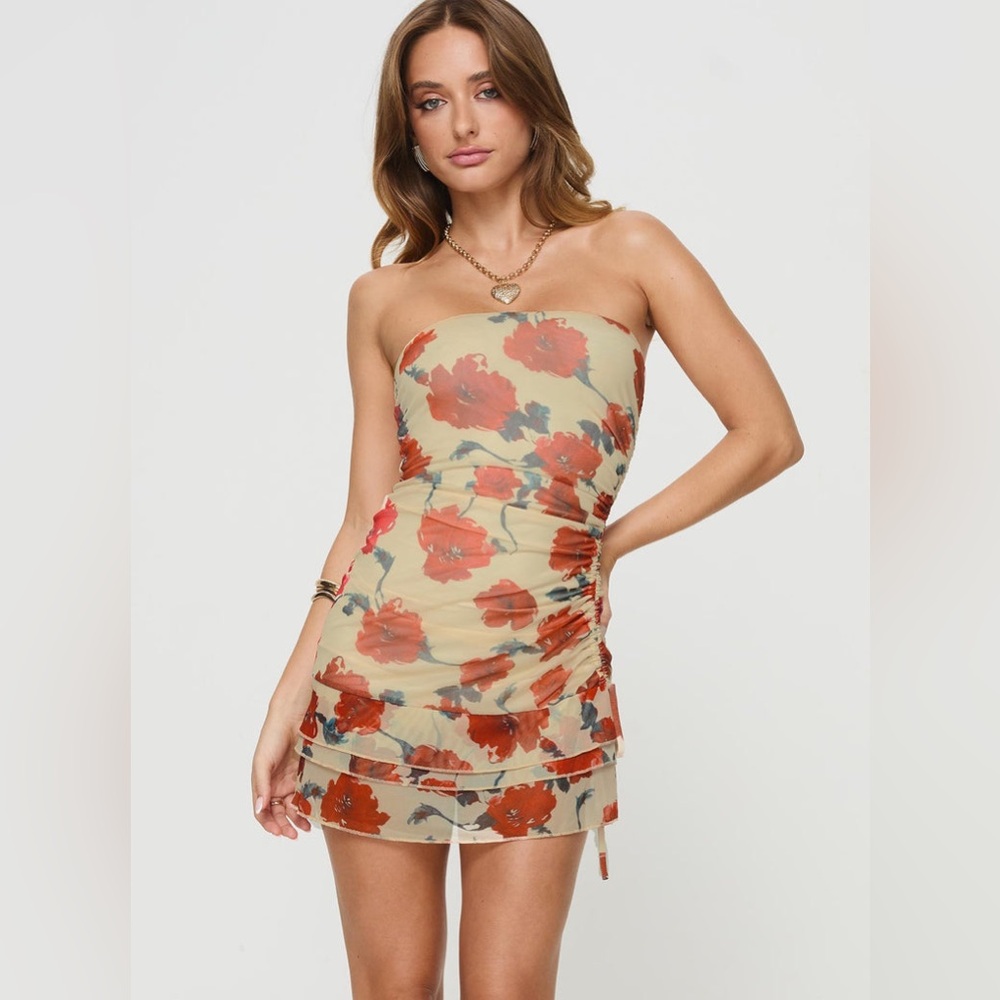 NWT Princess Polly Dimitrios Strapless Mini Dress in Yellow Red Floral